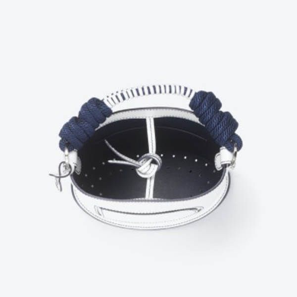 デルボー★ピンミニバケットin Box Calf★ホワイト/ネイビー